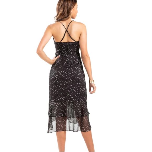 Miami Dress Black White Polka Dot Spaghetti Straps Ruffled Tiered Midi Small NEW - Picture 6 of 13